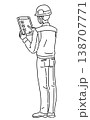 作業服を着てクリップボードを確認する男性の後ろ姿の線画イラスト 138707771