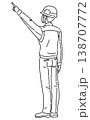 作業服を着て上方を指差す男性の後ろ姿の線画イラスト 138707772