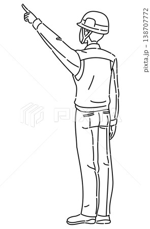 作業服を着て上方を指差す男性の後ろ姿の線画イラスト 作業服を着て上方を指差す男性の後ろ姿の線画イラスト 138707772