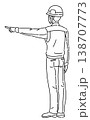 作業服を着て横を指差す男性の後ろ姿の線画イラスト 138707773
