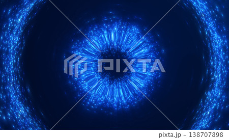 Blue light explosion with radial particles and glowing energy burst on dark background. Futuristic abstract flash with dynamic depth and cosmic digital atmosphere. Blue light explosion with radial particles and glowing energy burst on dark background. Futuristic abstract flash with dynamic depth and cosmic digital atmosphere. 138707898