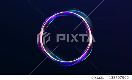 Colorful neon ring with holographic glow on dark background. Abstract energy circle with vibrant light gradients, futuristic elegance and clean digital balance. 138707900