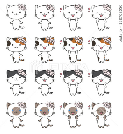 桜を頭に飾っている猫たちの立ち絵 桜を頭に飾っている猫たちの立ち絵 138708050