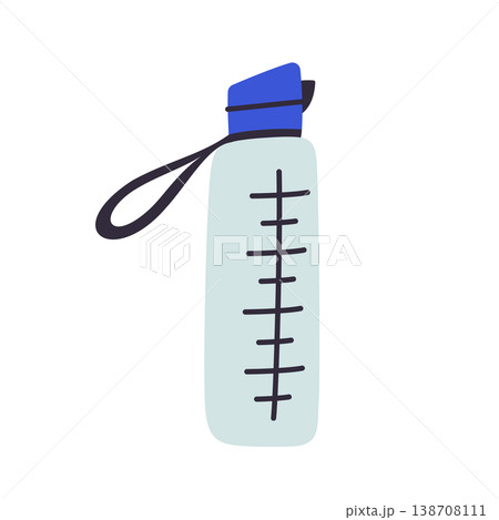 Reusable plastic water bottle icon, flat cartoon sports bottle vector illustration for fitness, colored doodle for hydration and eco friendly lifestyle theme, isolated colored clipart Reusable plastic water bottle icon, flat cartoon sports bottle vector illustration for fitness, colored doodle for hydration and eco friendly lifestyle theme, isolated colored clipart 138708111