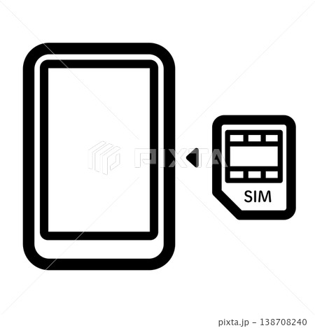 格安スマホのシンプルなアイコン｜スマートフォンにSIMカードを挿入するイラスト 138708240