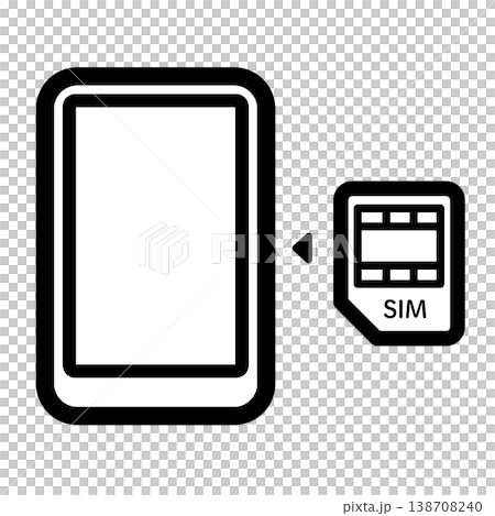 格安スマホのシンプルなアイコン｜スマートフォンにSIMカードを挿入するイラスト 138708240