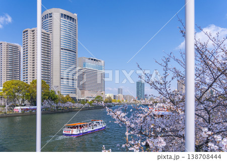 大阪　毛馬桜之宮公園の桜とOAPタワーと大川 138708444