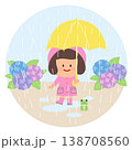 雨の日に傘をさす女の子と紫陽花イラスト 138708560