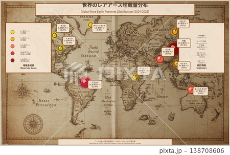 世界のレアアース埋蔵量分布図（2024-2025年）グローバル資源マップと主要国比較 138708606