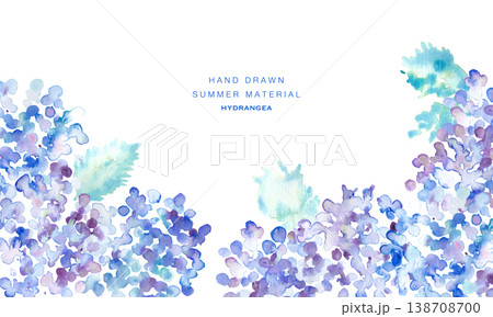 水彩画。水彩タッチの紫陽花イラスト。紫陽花の梅雨イラスト。ベクターアート。 138708700