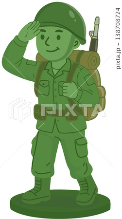 Cute illustration of a green toy soldier saluting, symbolizing honor and remembrance for Memorial Day 138708724