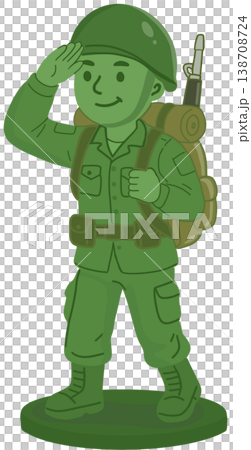 Cute illustration of a green toy soldier saluting, symbolizing honor and remembrance for Memorial Day 138708724