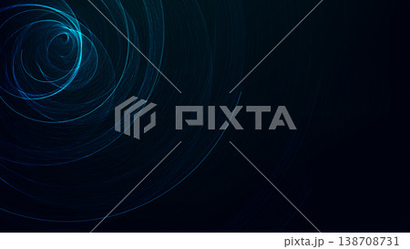 Abstract blue neon vortex and glowing light swirls on dark background for futuristic technology and digital innovation with dynamic motion energy flow 138708731