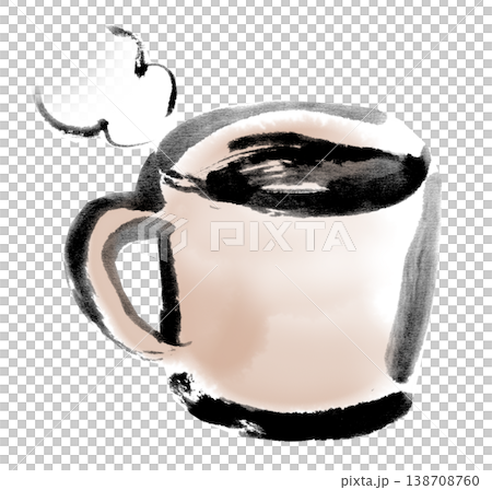 Ink painting illustration, sumi-e (ink painting), warm coffee 138708760