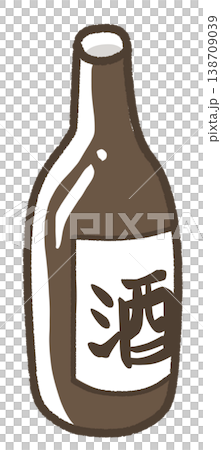 A brown bottle with the word "sake" on it. A brown bottle with the word "sake" on it. 138709039