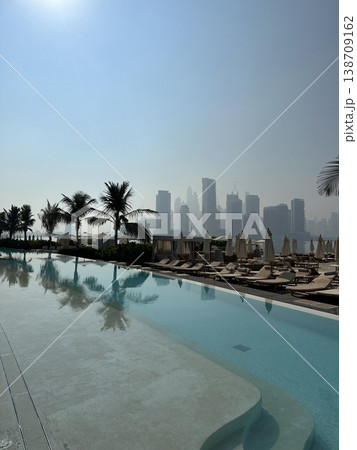 View of the pool from the ascent to the hotels in dubai. Travel to dubai. 138709162