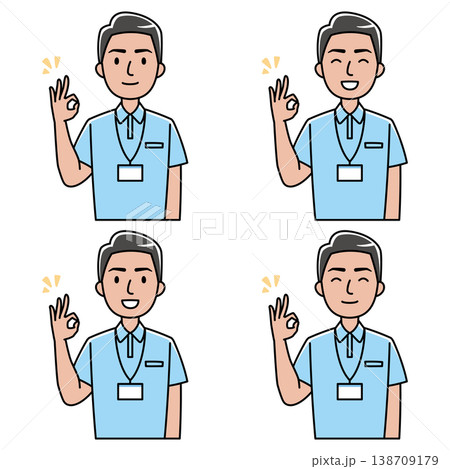 笑顔でOKサインをするポロシャツの外国人若い男性のイラスト 笑顔でOKサインをするポロシャツの外国人若い男性のイラスト 138709179