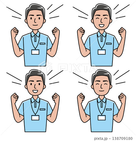 ガッツポーズする笑顔の外国人男性（ポロシャツ姿） 138709180
