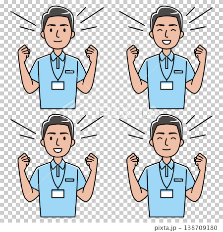 一名微笑的外國男子（身穿polo衫）擺出勝利姿勢。 138709180