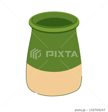 Dizizarfi is a special vessel used for preparing abgoosht. Flat style vector illustration. A ceramic green pot for the traditional Iranian dish, dizi. Dizizarfi is a special vessel used for preparing abgoosht. Flat style vector illustration. A ceramic green pot for the traditional Iranian dish, dizi. 138709247