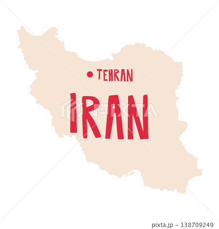 Vector map of Iran with its capital Tehran. Silhouette of the borders of the Islamic Middle Eastern Republic. The territory inhabited by the descendants of the Persian Empire. 138709249
