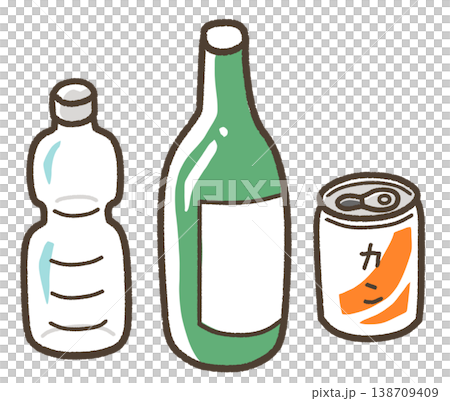 空塑膠瓶、玻璃瓶和易拉罐 138709409