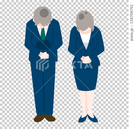 一名男性和一名女性商務人士深深鞠躬道歉。 138709702