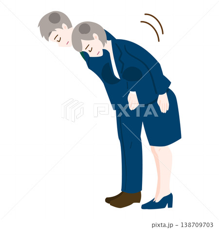 横向きでお辞儀する男女のビジネス人物 横向きでお辞儀する男女のビジネス人物 138709703