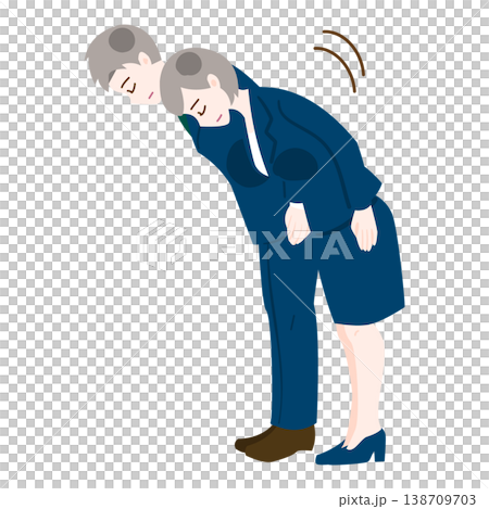 横向きでお辞儀する男女のビジネス人物 横向きでお辞儀する男女のビジネス人物 138709703