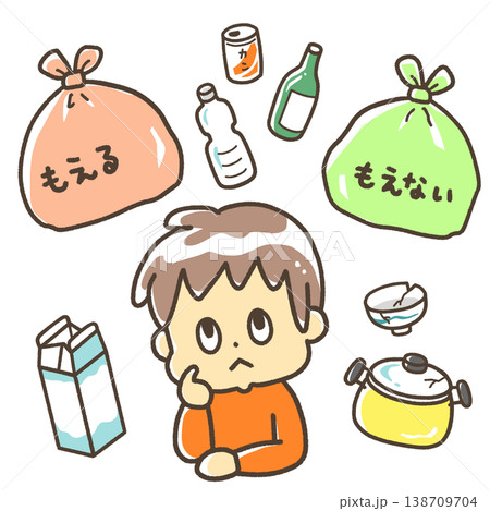 ゴミの分別で悩む人 138709704
