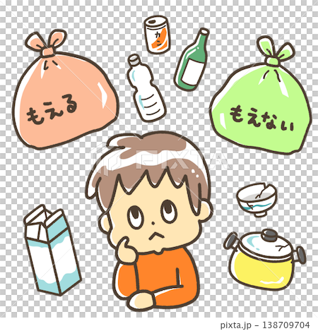 ゴミの分別で悩む人 138709704