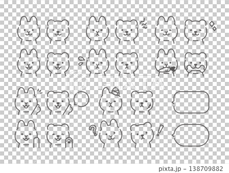 Cute rabbit and bear facial expression set Cute rabbit and bear facial expression set 138709882