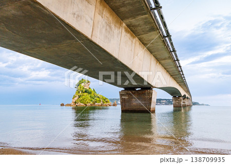 沖縄　古宇利大橋南詰展望所からのカエル島と古宇利大橋の風景 138709935