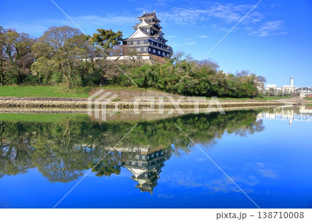 【岡山県】快晴のシンメトリーな岡山城天守閣 【岡山県】快晴のシンメトリーな岡山城天守閣 138710008