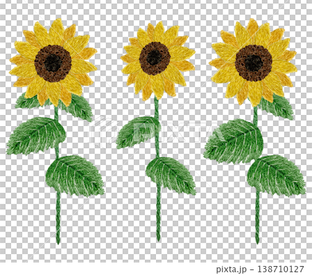 【ひまわりセット】手刺繍イラスト素材 138710127