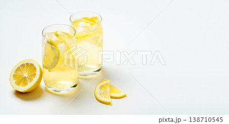 Homemade lemonade with lemon on a white background Homemade lemonade with lemon on a white background 138710545