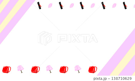かわいい手描きの桜の横長フレーム（壁紙・バナー・Webデザイン） 138710629