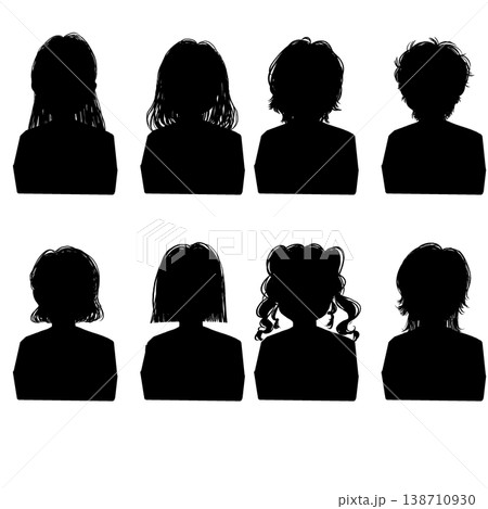 女の子の様々な髪型のシルエットセット　PNG透過素材 138710930