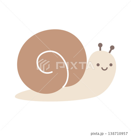 カタツムリ 梅雨の時期のかわいいフラットイラスト 138710957