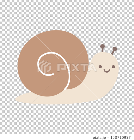 カタツムリ 梅雨の時期のかわいいフラットイラスト 138710957