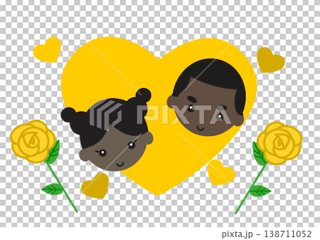 Father's Day, Birthday: An African-American father and daughter smiling amidst a yellow heart. Father's Day, Birthday: An African-American father and daughter smiling amidst a yellow heart. 138711052