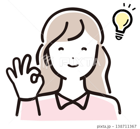 ひらめき・OKサインをするママのパステル線画イラスト ひらめき・OKサインをするママのパステル線画イラスト 138711367