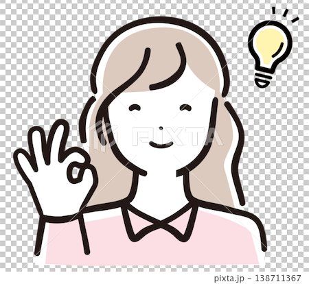 ひらめき・OKサインをするママのパステル線画イラスト ひらめき・OKサインをするママのパステル線画イラスト 138711367