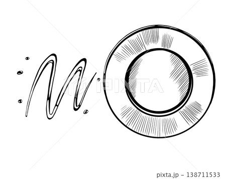 Dinner plate and sauce drizzle in minimalist vector line art. Top view layout for creative restaurant menu design, gourmet food serving icon, culinary branding and kitchenware retail graphics 138711533