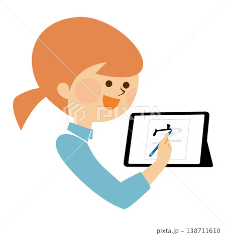 タブレット端末で勉強する子供のイラスト 138711610