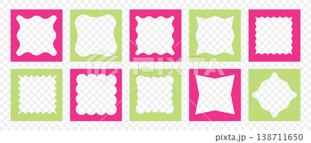Bold Template set with organic blob shape and geometric Frame. IG story or poster design. Perfect for vibrant flyer, social media post, or corporate presentation with trendy y2k style. Vector collage 138711650