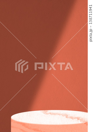 Minimalist Product Display with Light and Shadow on a Red Wall and Marble Stand 138711941