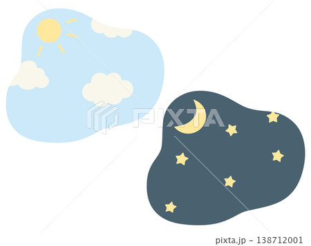 朝と夜の空を切り抜いたようなシンプルなイラストの背景素材 朝と夜の空を切り抜いたようなシンプルなイラストの背景素材 138712001