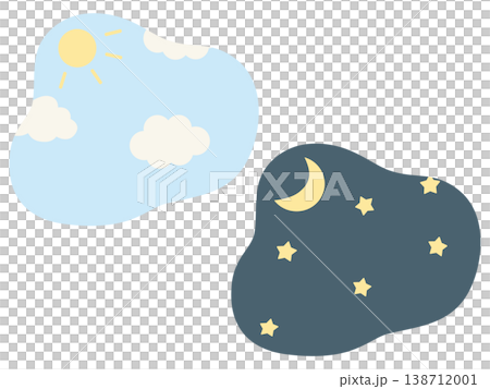 朝と夜の空を切り抜いたようなシンプルなイラストの背景素材 朝と夜の空を切り抜いたようなシンプルなイラストの背景素材 138712001
