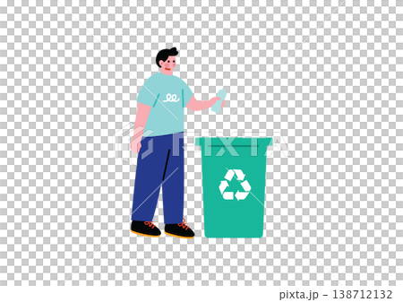 An illustration of a man throwing trash into a trash can. An illustration of a man throwing trash into a trash can. 138712132